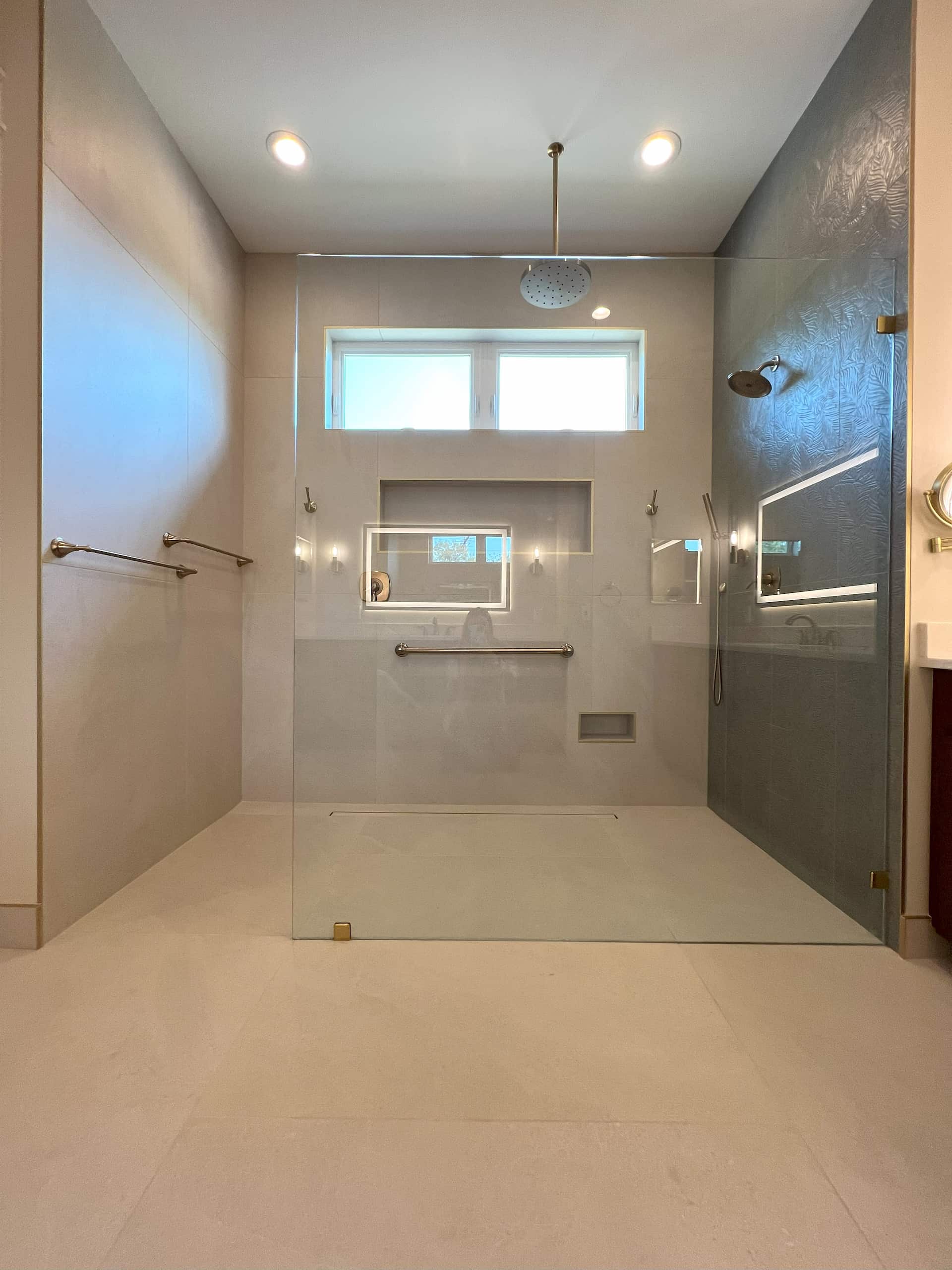 Modern bathroom with walk-in shower and contemporary fixtures